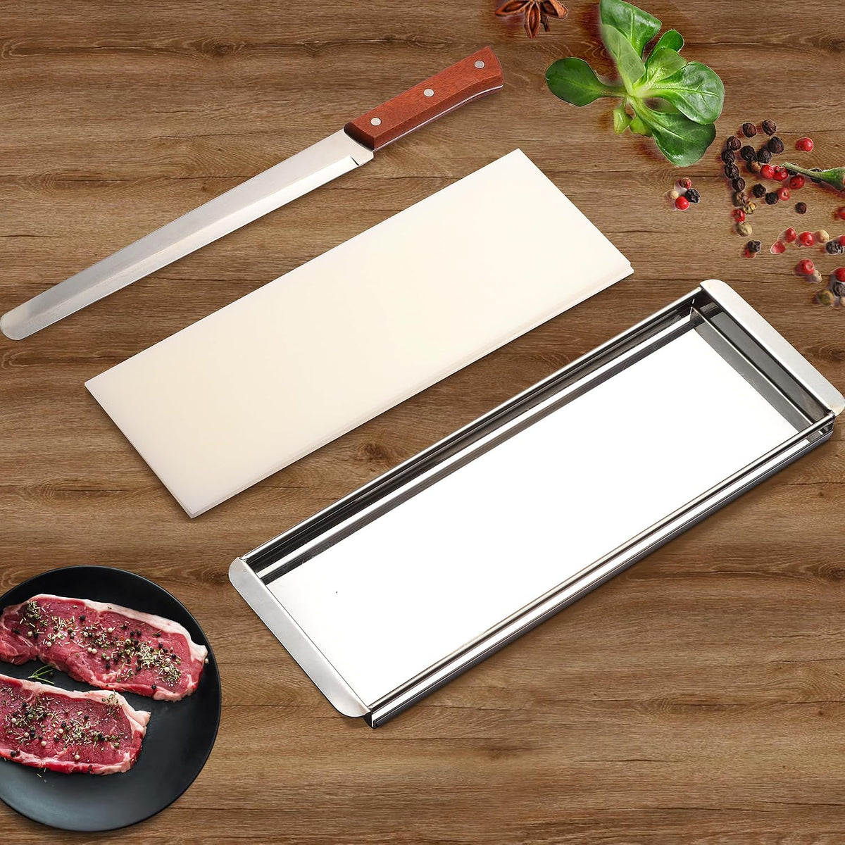 Beef Jerky Slicer Kit,Stainless Steel,Adjustable Thickness,Uniform Slices,Include Cutting Board & 14-Inch Slicing Knife,Thin Meat Slicer Kit for Chefs & Home Kitchens
