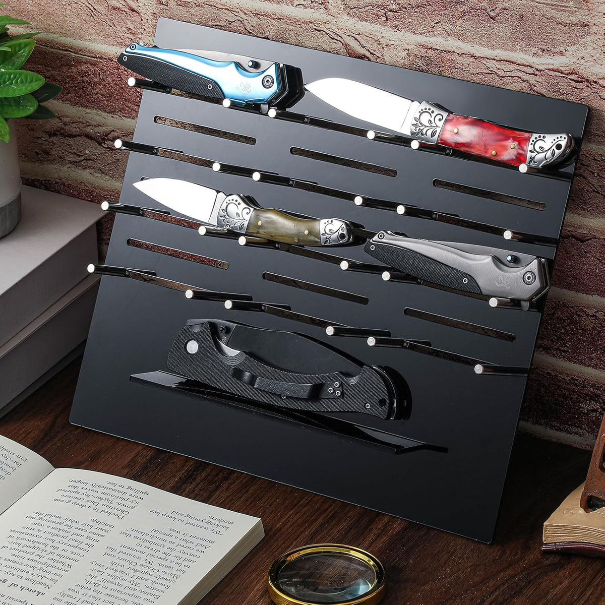 Knife Display Rack Holder 11.8 x 10.5 x 5.9 inches Acrylic Multitool Storage Stand Desktop Organizer Block for 12 Knives (Not Included) for Displaying Daggers Pocket Folding Knife