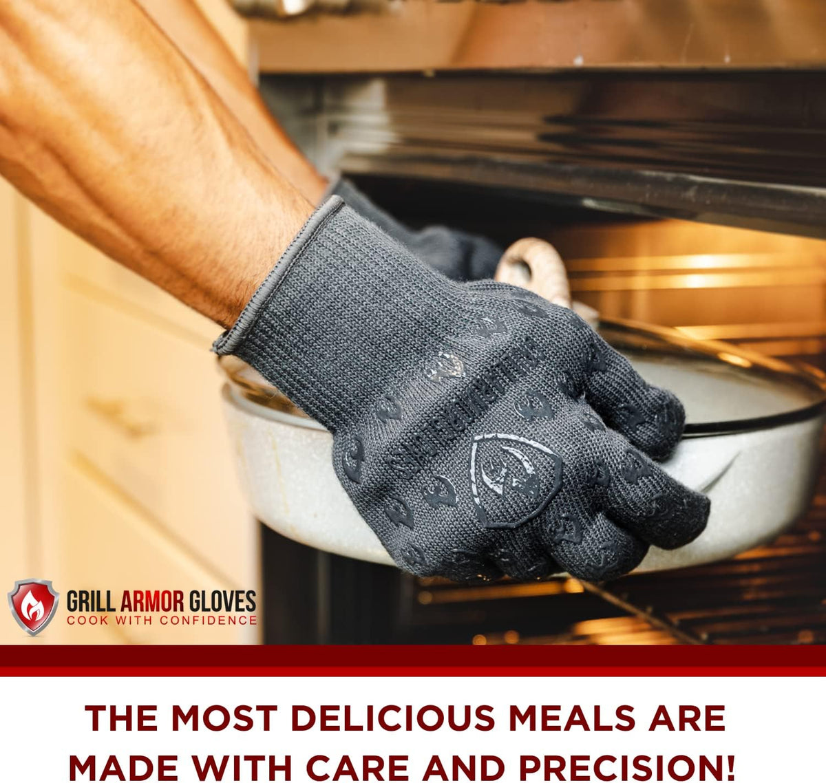 Oven Gloves with Fingers - 932°F Extreme Heat Proof and Cut Resistant Mitts for Kitchen, BBQ, Grill, Baking, Fire Pit - EN407 Certified with Non-Slip Silicone Grip and Cotton Lined for Comfort