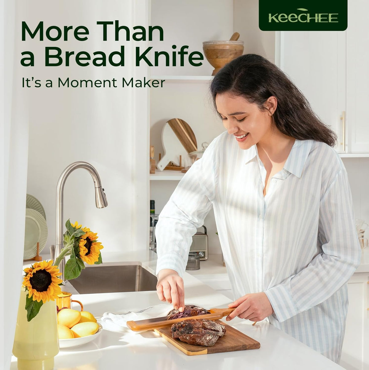 Bread Pilot Adjustable Bread Knife – Upgraded Bread Slicer for Homemade & Sourdough Loaves, Serrated Stainless Blade with Precision Thickness Guide, Gift for Artisan Bakers