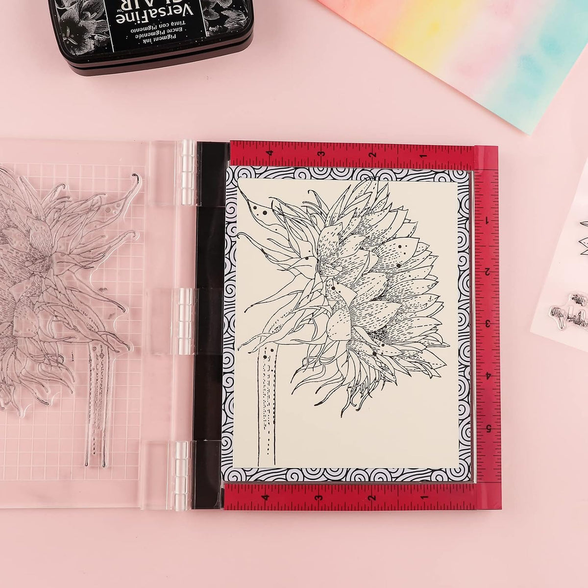 4 PCS Sticky Non-Slip Flexible Gridded Stamp Mats Grid Sheets Low Stick Mat Multi-Use Low Tack Mat,Stick and Stamp Adhesived Sheet Scrapbooking Craft Accessory
