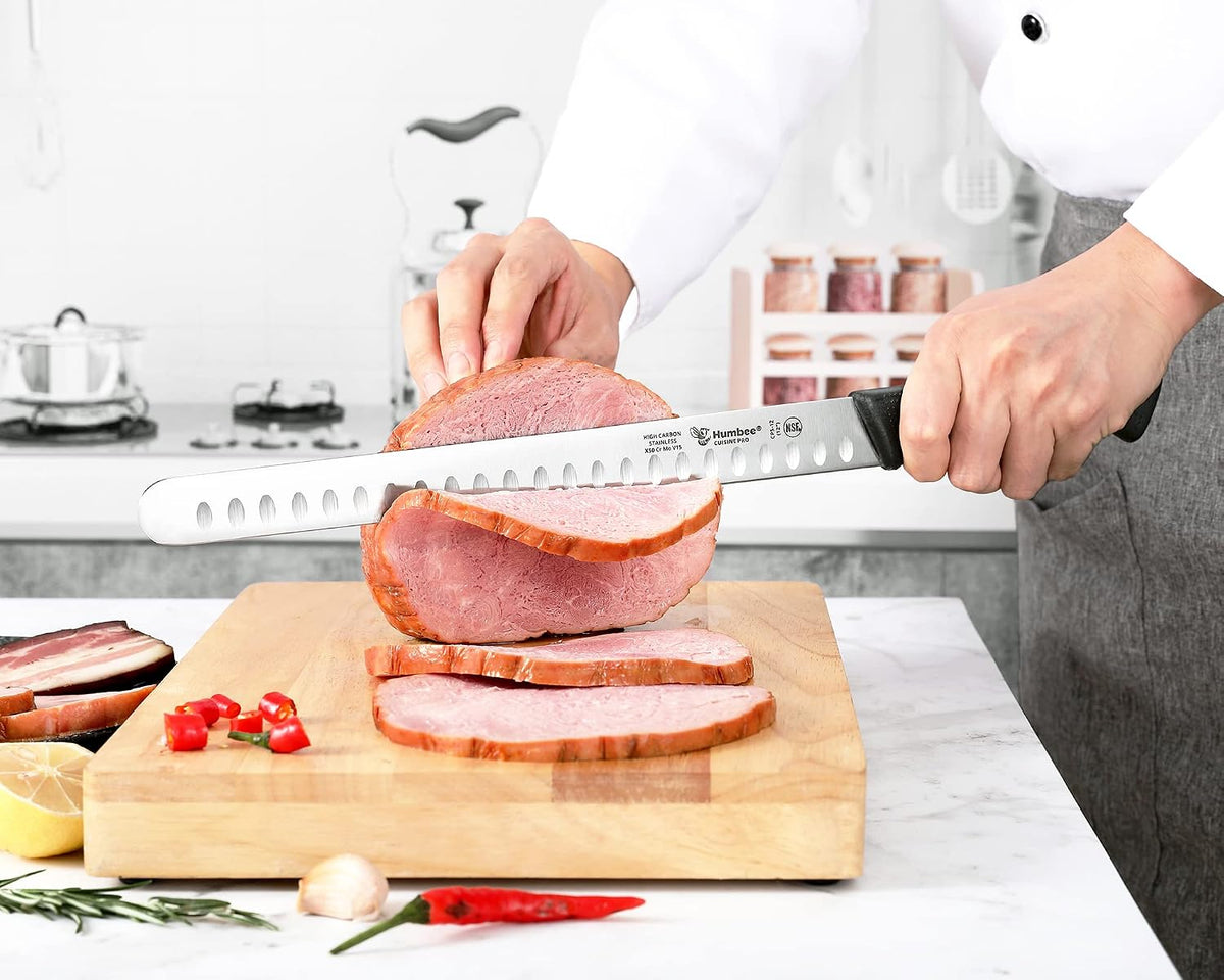 Carving Knife 14-Inch with Razor Sharp Granton Edge for Turkey, Ham, Meat Slicing and Cutting – NSF Certified, German Stainless Steel Blade, Black
