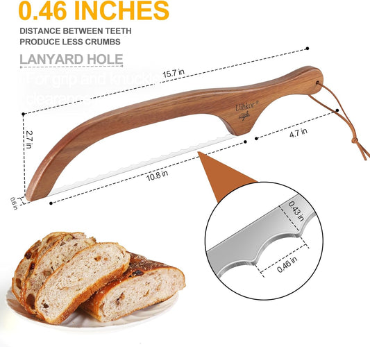 Sourdough Bread Knife, Bread Slicer for Homemade, 16" Wooden Bread Cutter | Sourdough Cutter, Bread Saw for Sourdough Bread, Bagels, Baguettes Etc, Serrated Stainless Blade, Easy Even Slicing & Clean