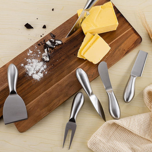 6-Piece Cheese Knife Set Mini Stainless Steel Cheese Slicer Fork Kit | Heavy Duty Cheese Knives Cutter with Butter Spreader Tool Kit for Charcuterie Board Party Serving, Cheese Platters