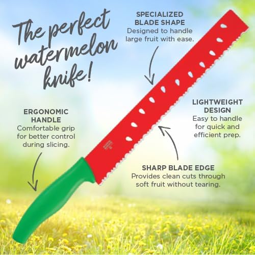 Watermelon Knife, Serrated Fruit Slicer for Watermelon and Large Fruit, Long Blade for Clean Slicing, Easy Cutting Tool
