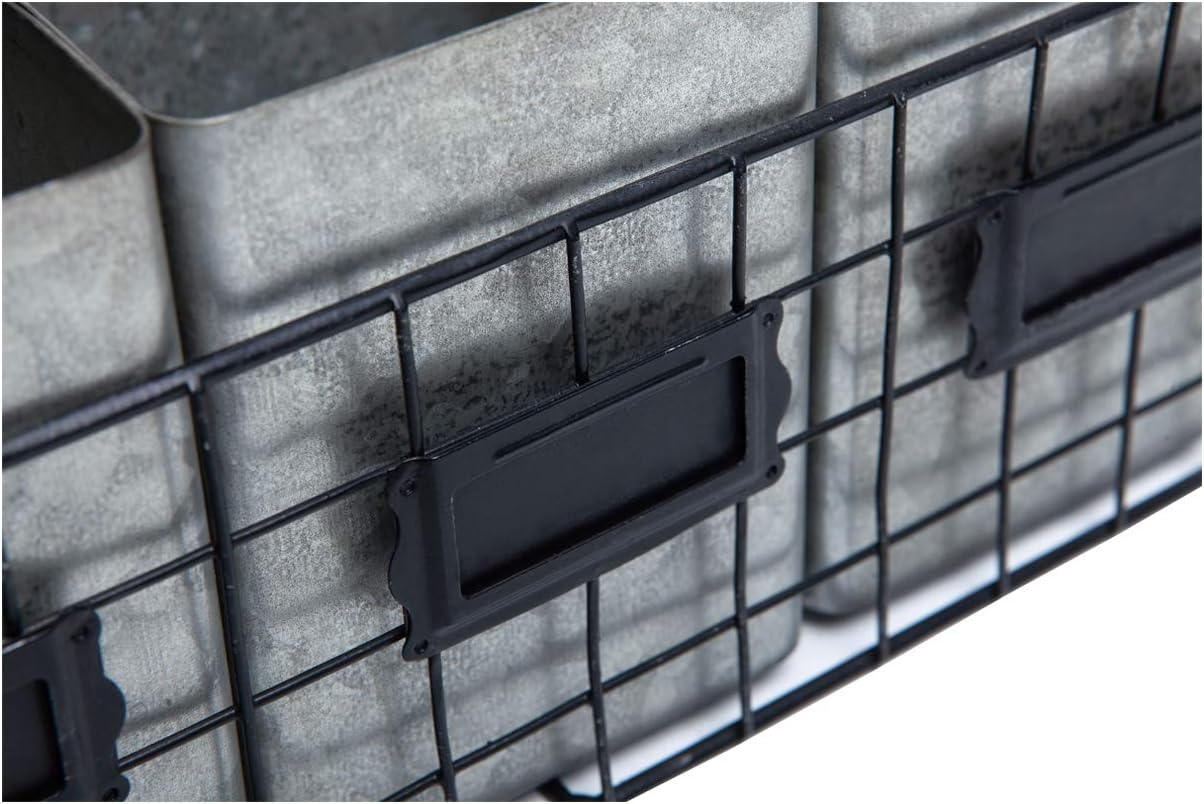 Farmhouse 3 Compartment Galvanized Flatware Cutlery Caddy Countertop Silverware Holder for Spoons, Knives, Forks - Silver