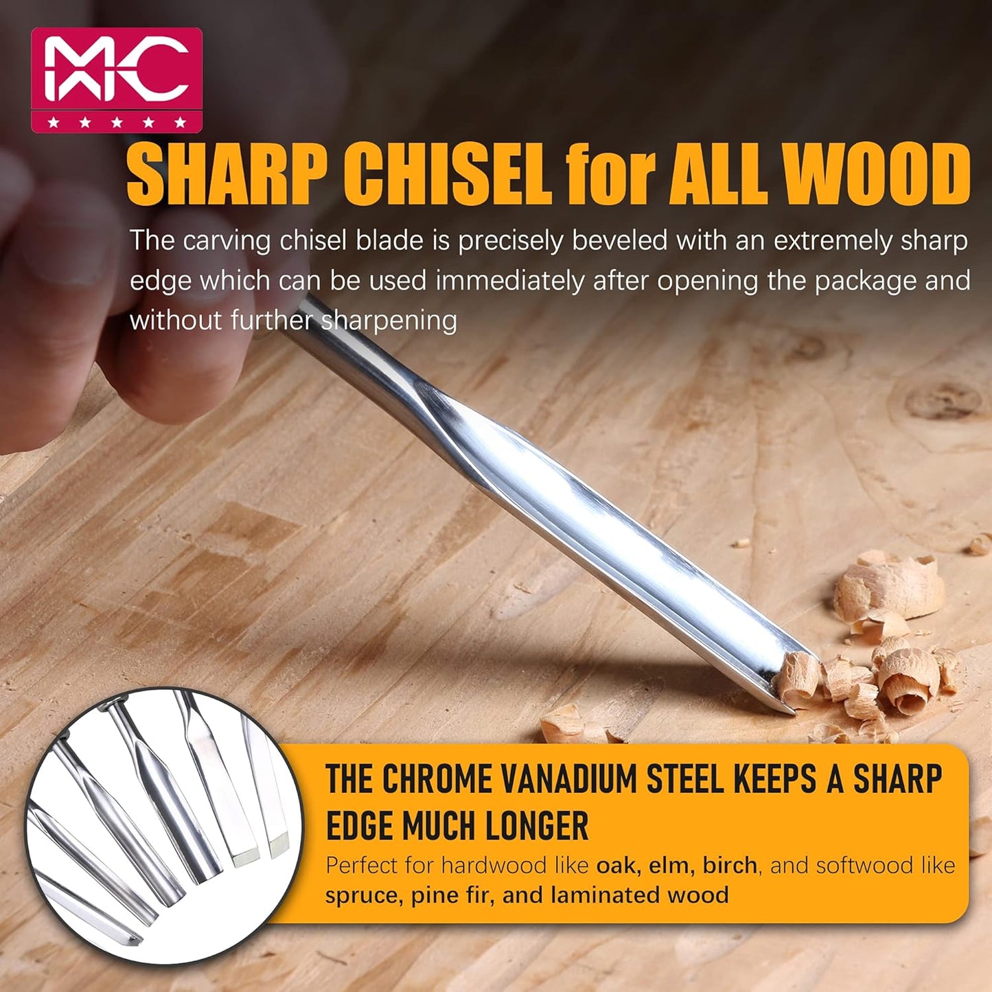 Woodworking 11 PC Carving Chisel Set with Wooden Storage Case - Gouges, Chisels and knifes for Hobbyists and Professional Wood Carving Tool