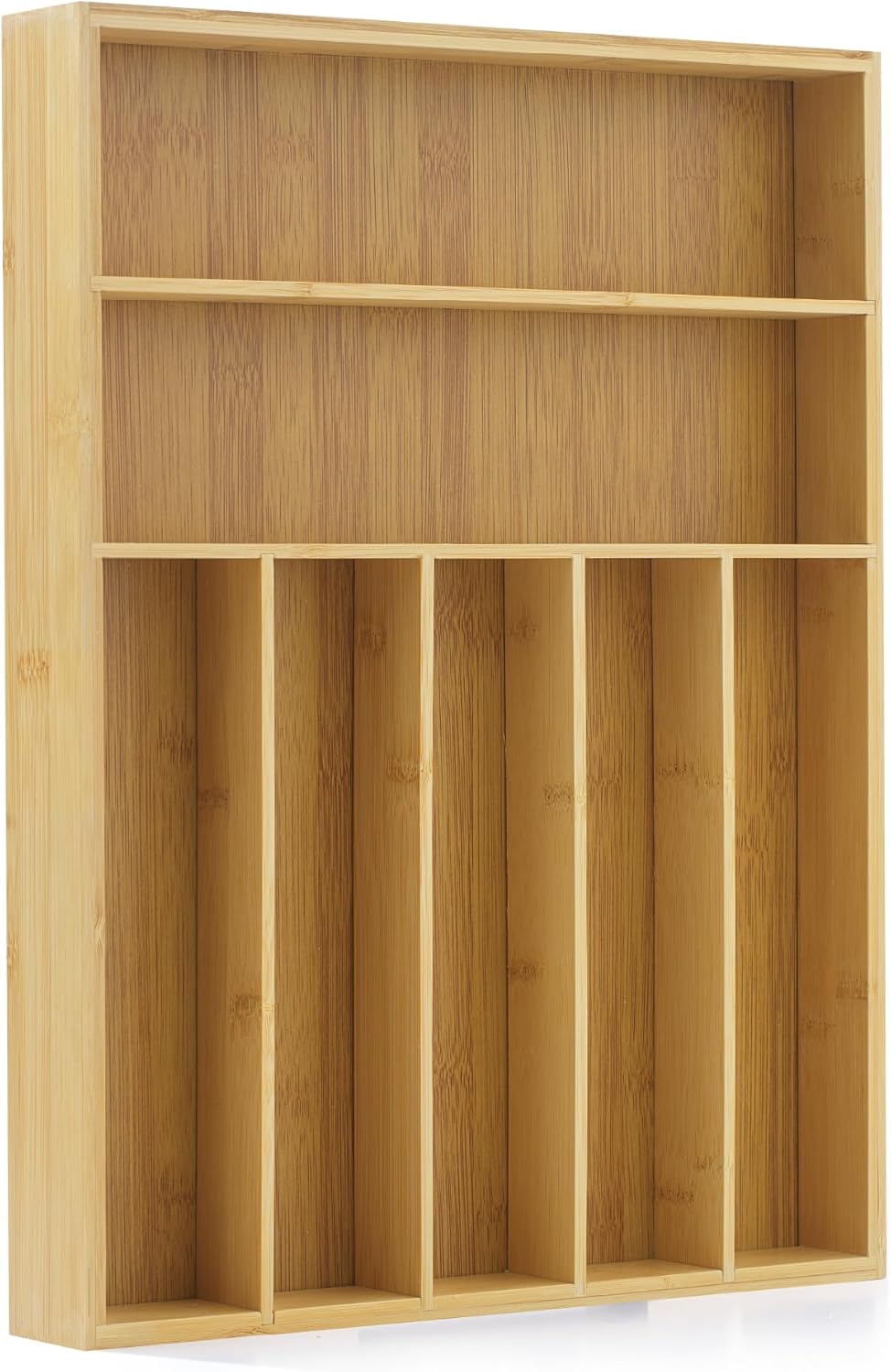 Bamboo Drawer Organizer, 7-Compartment Silverware Organizer, Cutlery and Utensil Organizer, Drawer Organizers for Garage, Kitchen, and Bathroom, Organizer Drawers for Kitchen Utensils