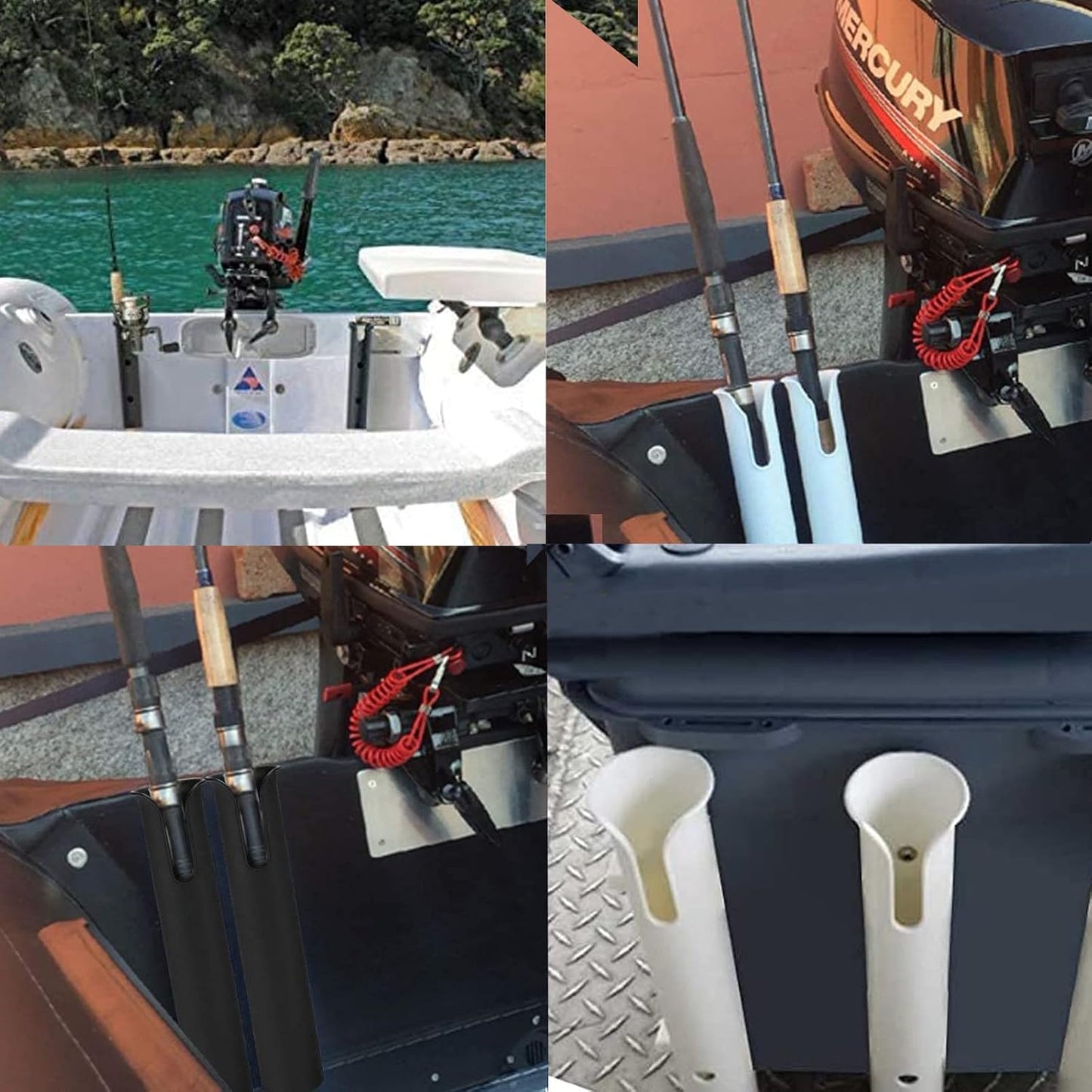Fishing Rod Holder Bracket Wall Mounted Boat Side Mount Tool Holder Tube Links with Screws 2/3/4/6 Pole Tube (White/Black)