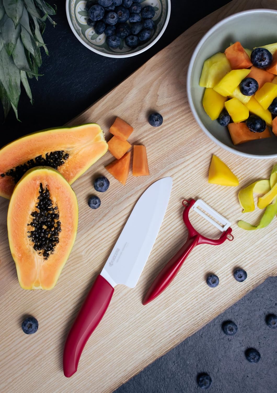 Advanced Ceramic Revolution Series 5-1/2-inch Santoku Knife and Y Peeler Set, Black,White