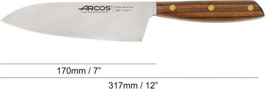 Deba Knife 7 Inch Stainless Steel. Japanese Kitchen Knife for Fish, Meat and Vegetables. Ovengkol Wood Handle 100% natural FSC and 170mm Blade. Series Nordika. Color Brown.