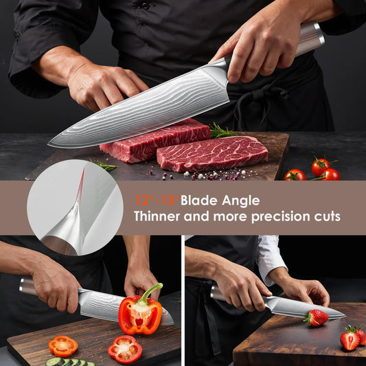 Kuwata 3 Pieces Chef Knife Set, Professional Japanese High Carbon Stainless Steel Kitchen Knife Set, Ultra Sharp Chef Knives Sets with Ergonomic Color Wooden Handle