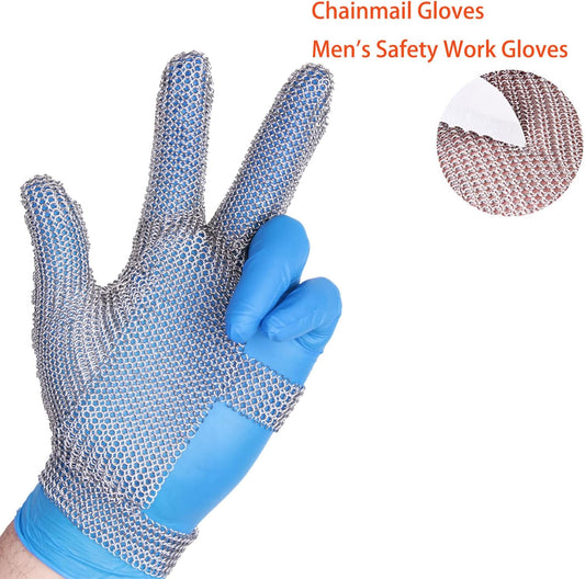 3 Fingers Chainmail Glove Stainless Steel Mesh Glove, Butcher Cut Resistant Gloves with Wrist Clasp, Safety Work