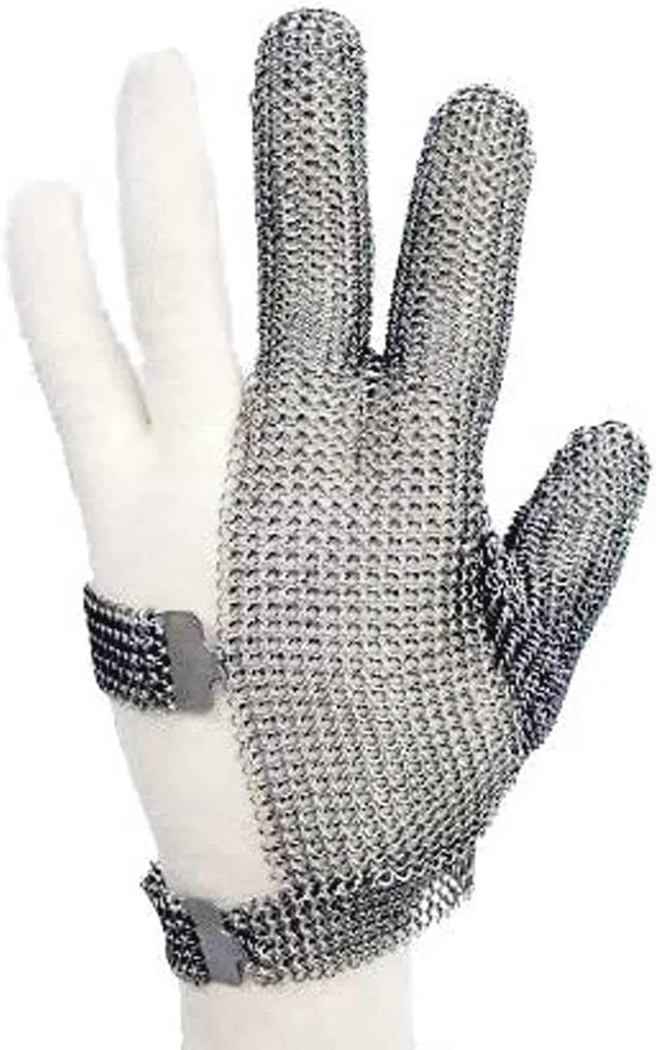 3 Fingers Chainmail Glove Stainless Steel Mesh Glove, Butcher Cut Resistant Gloves with Wrist Clasp, Safety Work