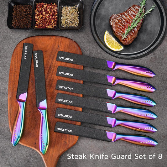 Steak Knife Edge Guards Set, 8 Piece Universal Blade Covers, BPA Free ABS Protective Blade Sheaths, Non-Scratch Felt Lining Kitchen Utility or Steak Knives Covers (Knives not included)
