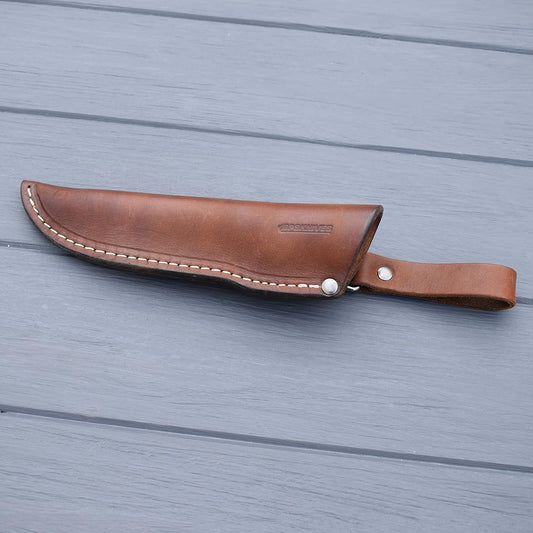 Left Hand Belt Knife Sheath - Brown Leather Sheath for Mora Garberg - Left-Hand Sheath with Belt Loop for Vertical Carry of Fixed Blade Knife - Free Suspension Leather