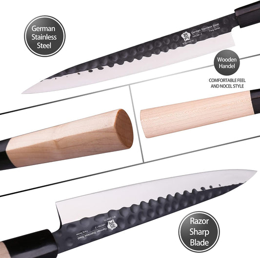 Left Handed 4pcs Knife Set GYUTO Sashimi Sushi Knife Sets for Left Handed, Fish Filleting Chef Knife for Kitchen German Steel Blade & Traditional Wooden Handle