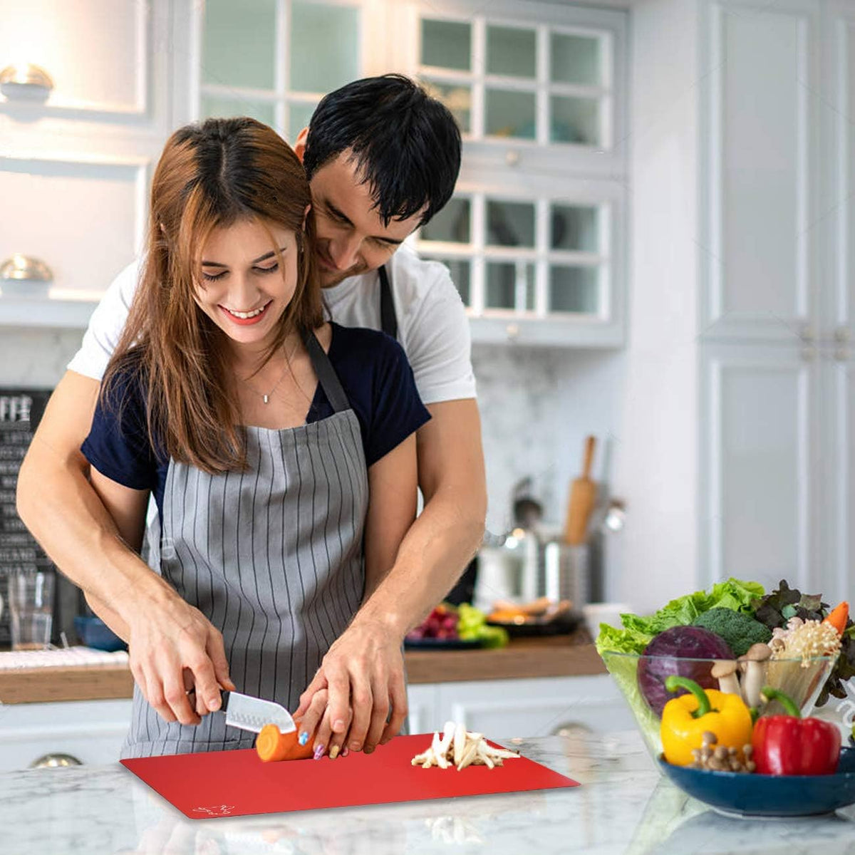 Cutting Board Mats Flexible Plastic Colored Mats with Food Icons, BPA-Free, Non-Porous, Anti-skid back and Dishwasher Safe, Set of 7 Rainbow - 7 Pieces