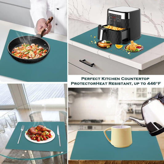 Extra Large Dark Green Countertop Mat - Silicone Table Kitchen Desk Mat - Non-Slip & Heat Resistant - Dinner Placemat Pastry Dough Rolling Mat - Colors B