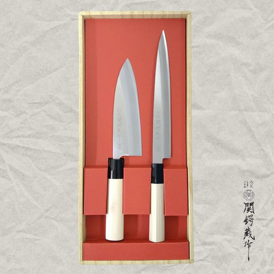 30043 Knife Set of 2 by Sekiba Kura, Sashimi Knife, Deba, Made in Japan, For Beginners, Japanese Knife, Fish Handling, Stainless Steel