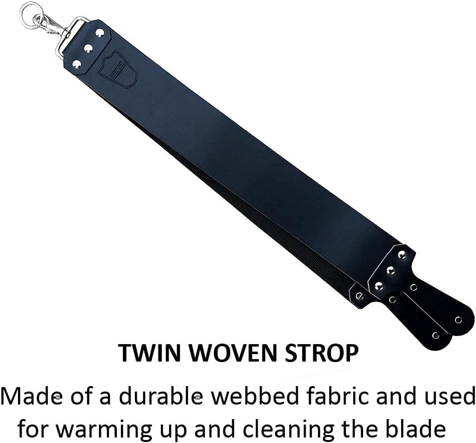 Parker Handmade Latigo Leather Strop for Straight Razor & Knife Sharpening – USA Made, Paddle Handle w/Brass Chicago Screws, Twin Canvas & Leather Straps (3″ × 27″) (RED)