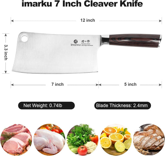 Cleaver Knife 7 Inch Meat Cleaver, Japanese High Carbon Stainless Steel Butcher Knife with Ergonomic Handle, Ultra Sharp Chopping Knife, Kitchen Gadgets for Home/Restaurant, Dads Gifts