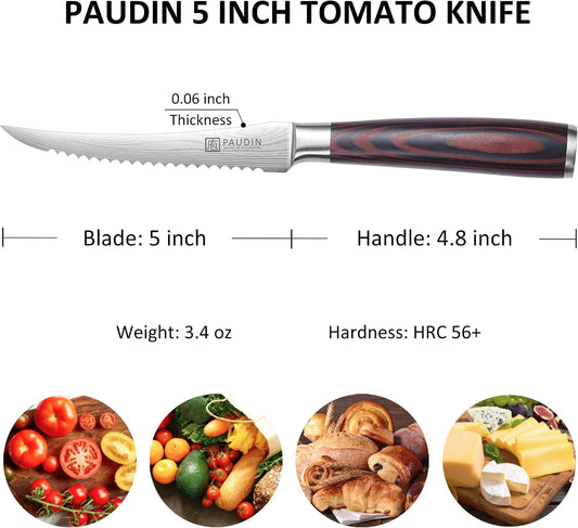 Utility Knife 5 Inch Kitchen Knife, Ultra Sharp High Carbon Stainless Steel Small Chef Knife with Sheath, Kitchen Utility Knife with Ergonomic Pakkawood Handle