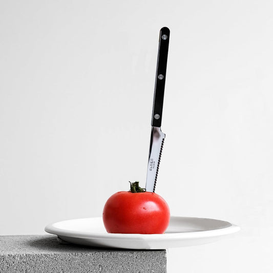 Serrated Knife 8.5 inches - Bistrot Collection - Perfect for Tomatoes, Lemons, Breads - Stainless Steel & Nylon - Dishwasher Safe - Black - Brilliant Finish