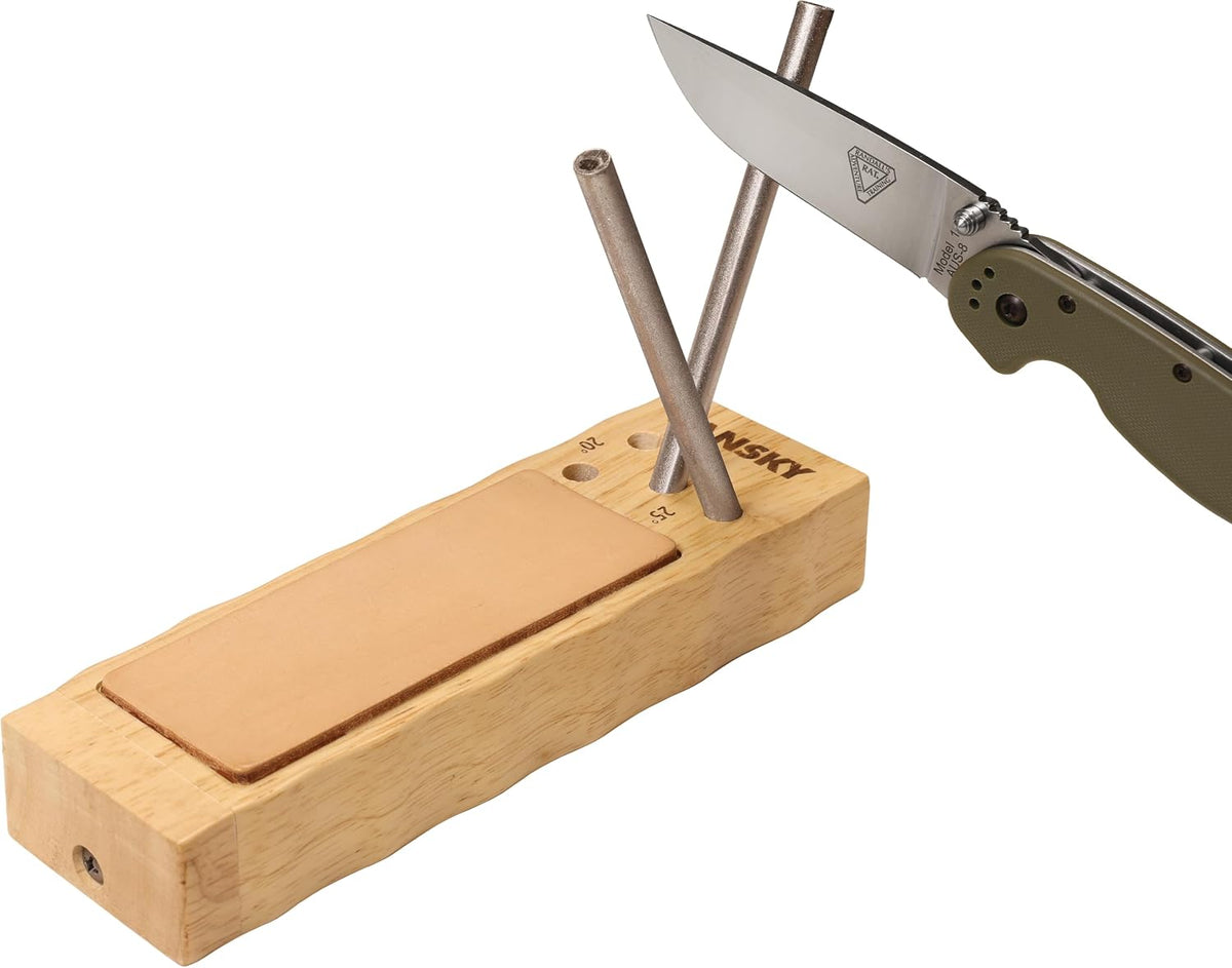 Diamond/Ceramic 4 Rod TurnBox Crock Stick® Knife Sharpener with Leather Strop, 20° & 25° Angles