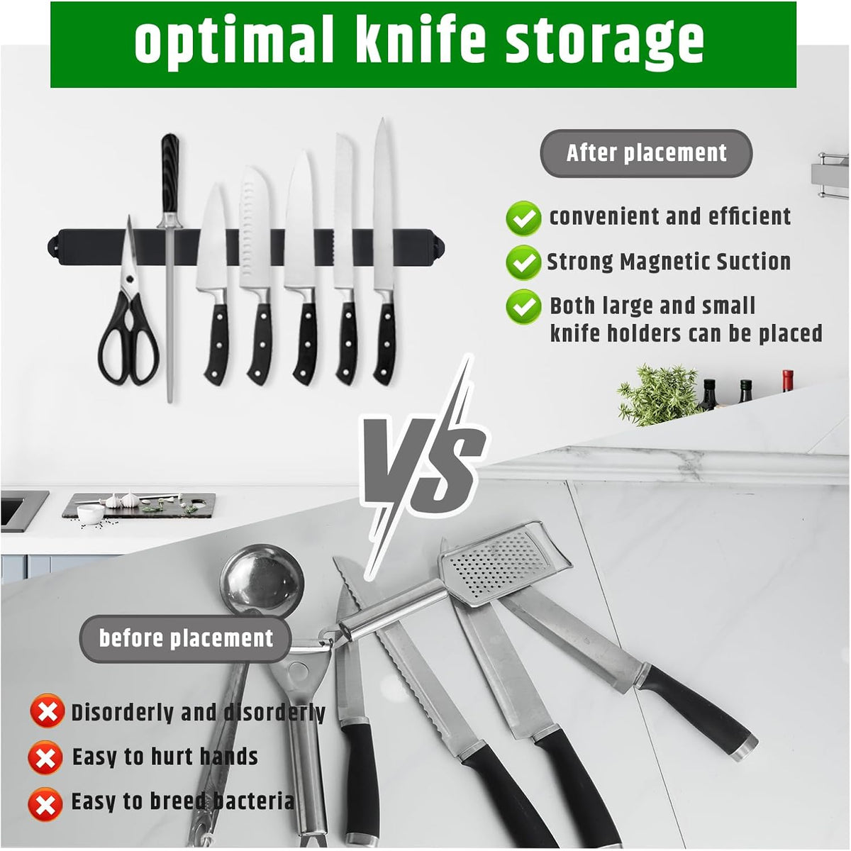 17Inch Magnetic Knife Holder with Built in Sharpener - Magnetic Knife Holder for Wall,Stainless Steel Knife Strip With Powerful Magnetic Pull Force,Used as a Knife Sharpener,Knife Magnetic Strip