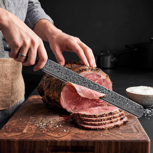 Brisket Knife 11.6 Inch, 67-Layer Damascus Steel Carving Knife, G10 Handle | Japanese Carving Knife for Meat with Ergonomic Full Tang Handle, Slicing Knife for BBQ, Roasts & Turkey - Zeus Series