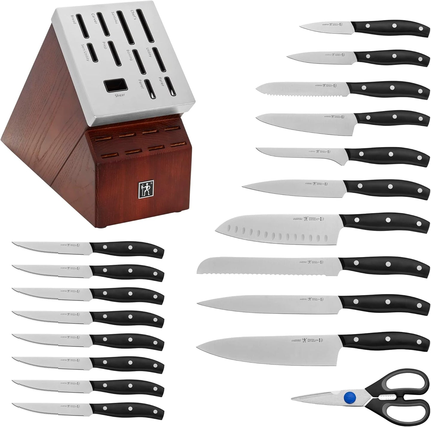 Definition 20-Piece Self-Sharpening Knife Block Set for Paring, Boning, Santoku, Chefs, Carving, Kitchen Shears, German Engineered Informed by 100+ Years of Mastery, Brown, Black, Silver