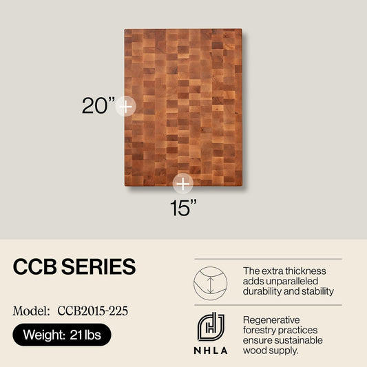 CCB Series Rectangular Wooden Maple Cutting Board 20”x15” | – 2.25” Thick, 21-lb Reversible Butcher Block with End-Grain & Finger Grips – Made in the USA