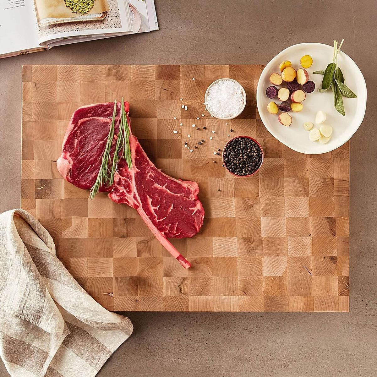CCB Series Rectangular Wooden Maple Cutting Board 20”x15” | – 2.25” Thick, 21-lb Reversible Butcher Block with End-Grain & Finger Grips – Made in the USA