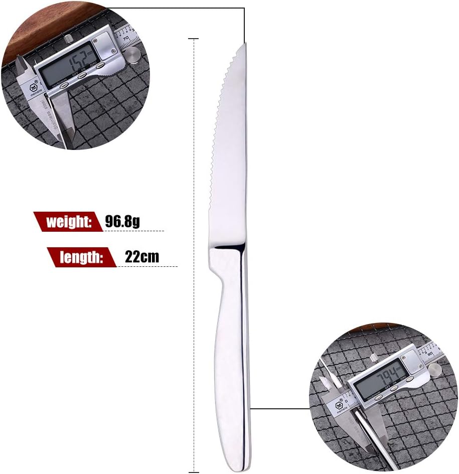 Black Steak Knife Sets, 6-Pieces Stainless Steel Kitchen Steak Knives-Easy to Clean and Non-Stick, 8.6 Inch, Dishwasher Safe
