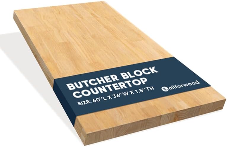 36''L x 25''W x 1.5''Th Hevea Solid Wood Butcher Block Countertop, Butcher Block Table Top for DIY Washer Dryer/Island/Kitchen Countertop (Unfinished)
