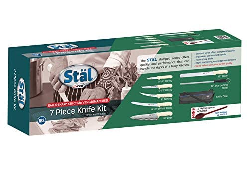 Winco KWP-KIT1, 7-Piece Stal Cutlery Set with Storage Bag, NSF, Knife Set, Kitchen Knives