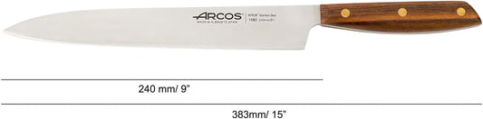 Arcos Deba Knife 7 Inch Stainless Steel. Japanese Kitchen Knife for Fish, Meat and Vegetables. Ovengkol Wood Handle 100% natural FSC and 170mm Blade. Series Nordika. Color Brown.
