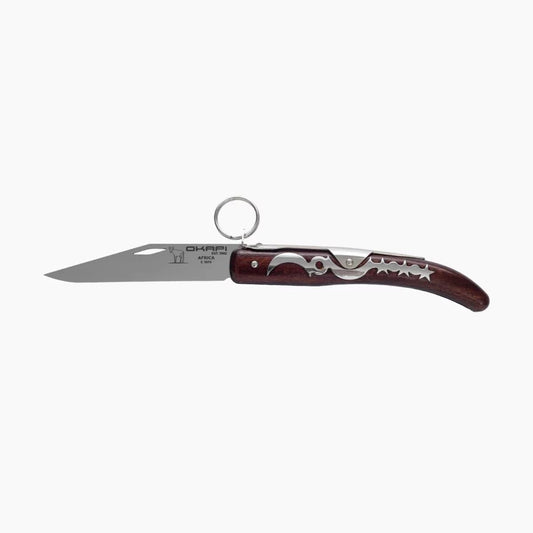 Okapi Lock 907E Folding Knife | Stainless Steel Blade | Lockback Pocket Knife with Wood Handle and Locking Ring