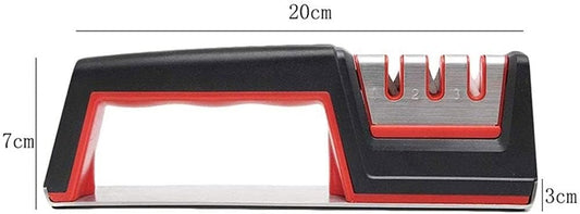 3-Stage Knife Sharpener - Pull-Through Manual Sharpening System with Ergonomic Handle Grip to Restore and Sharpen Straight Kitchen Knives