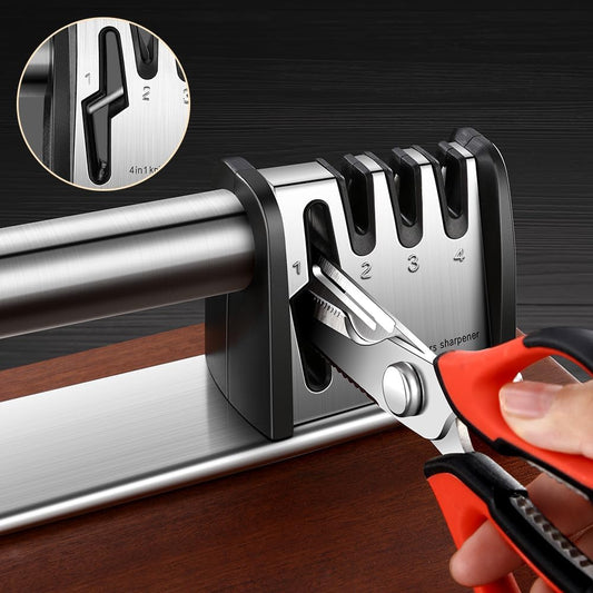 Kitchen Knife Sharpener, 4-Stage Manual Knife Sharpeners for Kitchen Knives & Scissors, Blade Repair, Restore, Polish Tool, Scissor Sharpener Tool
