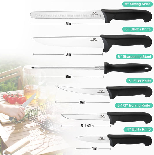 6PC Kitchen Knife Set, Stainless Steel Knives with Roll Bag | Razor Sharp Blades, Non-Slip Ergonomic Handles, Full Bolster Design, Cuts Meat Fruits , Ideal Gift for Cooking Lovers