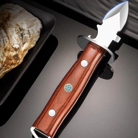 Oyster Shucking Knife with Bottle Opener and Gloves Set Wooden Handle with Oyster Clamp Wood