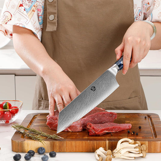 Kiritsuke Knife, 8.5 inch Japanese Damascus Steel Kitchen Knife, Resin Handle Chef's Knife, Premium Damascus Steel Kitchen Cooking Knife with Gift Box