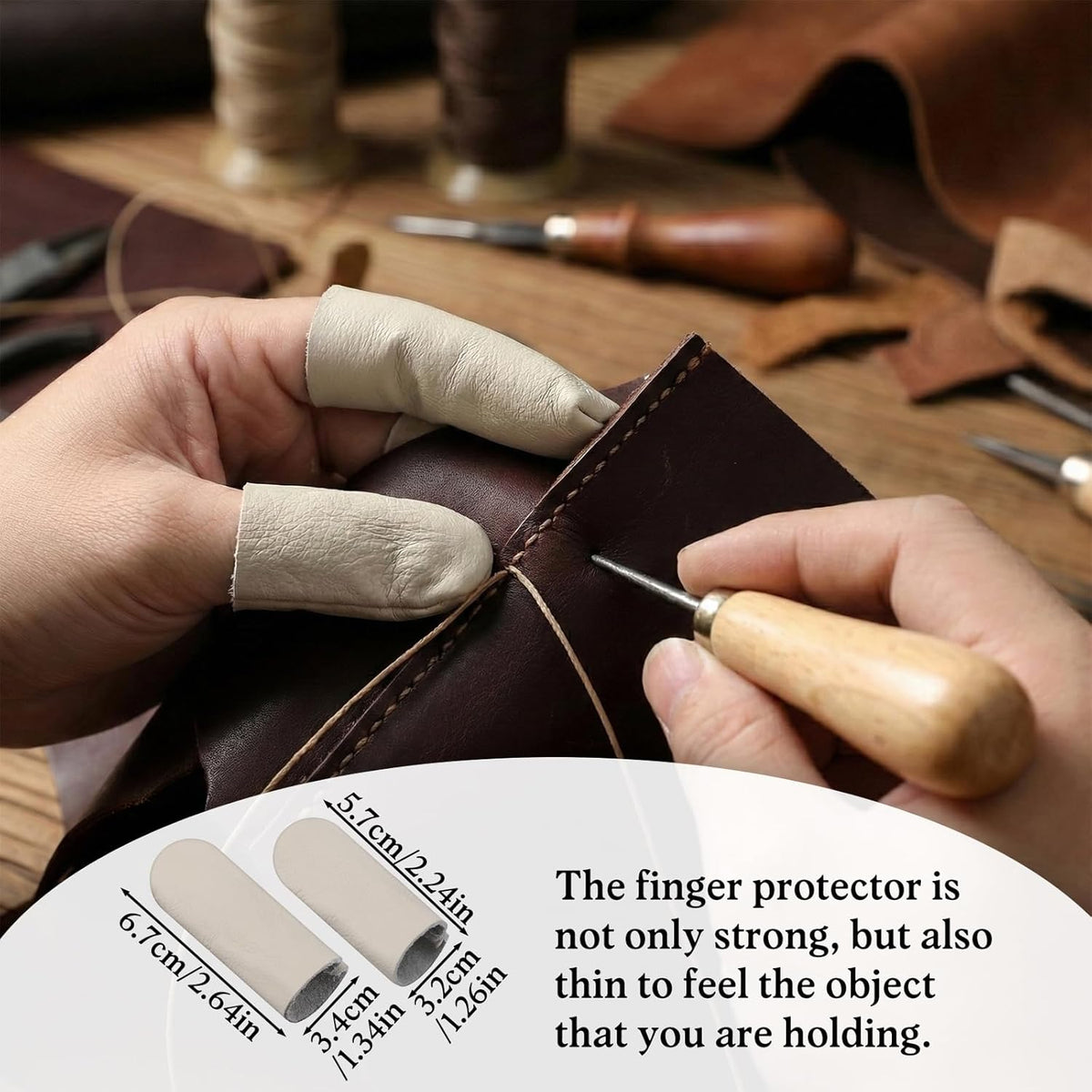 5 Pairs Finger Protectors for Sewing, Leather Thimble & Crochet Finger Guard, Hand Craft Needlework Tools for Knitting & Needle Felting