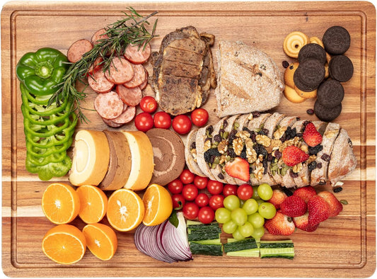 Extra Large Cutting Board for Kitchen, 24 in x 18 in Acacia Wood Thick Chooping Board with Deep Juice Groove, Large Butcher Block for Meat Fruits Vegetables Turkey