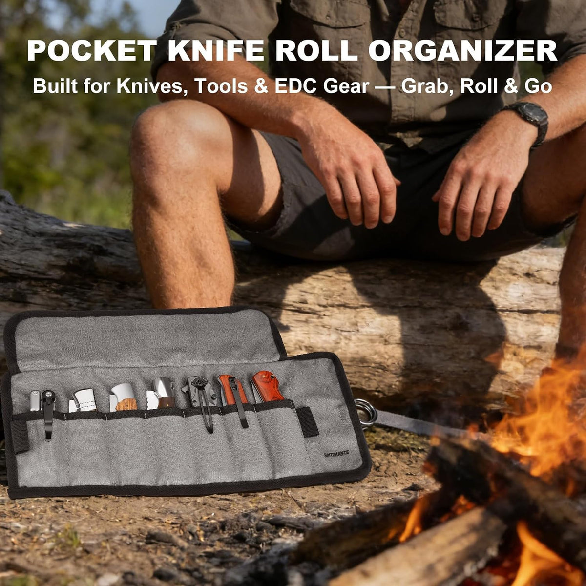 Pocket Knife Roll Bag – 7 Slot Folding Knife Organizer, Durable Canvas Storage for EDC Knives & Outdoor Tools, Compact & Portable for Travel, Home Use, Camping, Hiking
