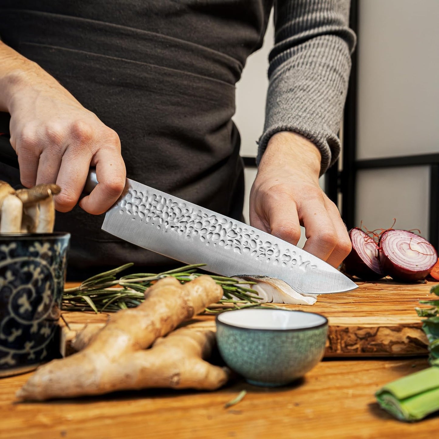 Gyuto 8 inch Chef Kitchen Knife | Ultra Sharp Japanese 440C Stainless Steel | Hammered Tsuchime Finish | Pakkawood Handle | Hidden Full Tang | Pakka Collection Professional Chef Knife