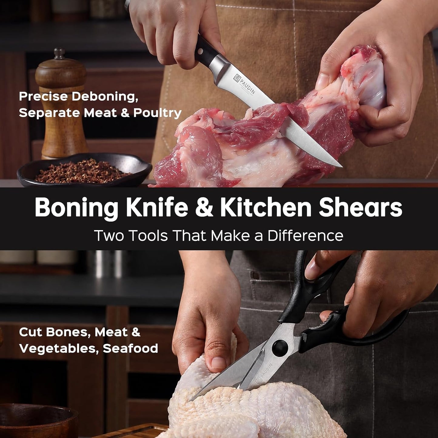 Knife Block Set, 15 Pieces Knife Set with Block, High Carbon Stainless Steel Kitchen Knife Set with Sharpener, Knives Set for Kitchen with Full Tang Triple Rivet Handle