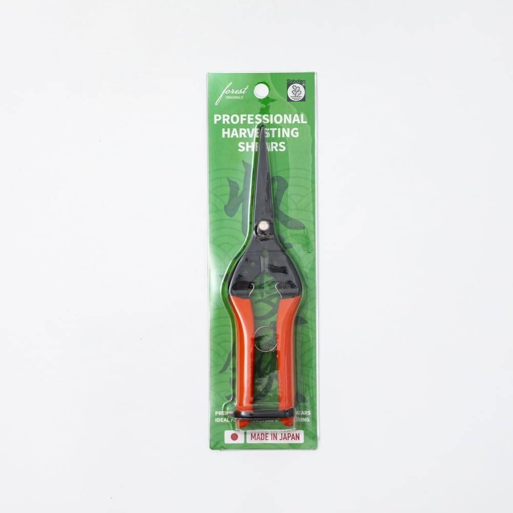 Saboten 7.9" Professional Japanese Harvesting Shears, Straight Precision Blade, Black Fluorine-Coated Stainless Steel, Spring-Loaded, Shock-Absorbing Grip, Safety Lock, Made in Japan